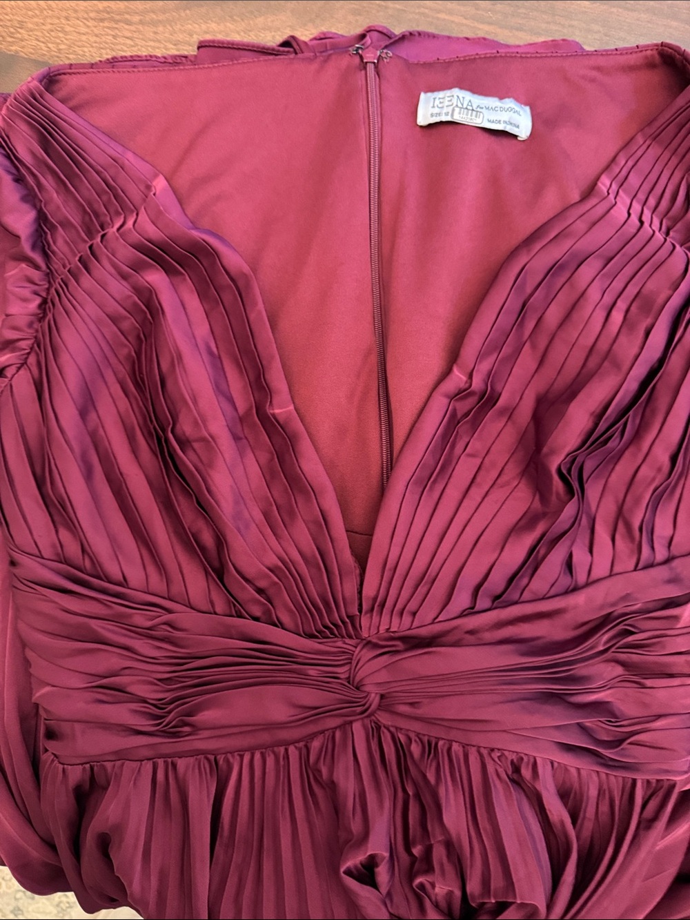 Mac Duggal Rich Plum Pleated Long Sleeve Midi Dress - Picture 11 of 11